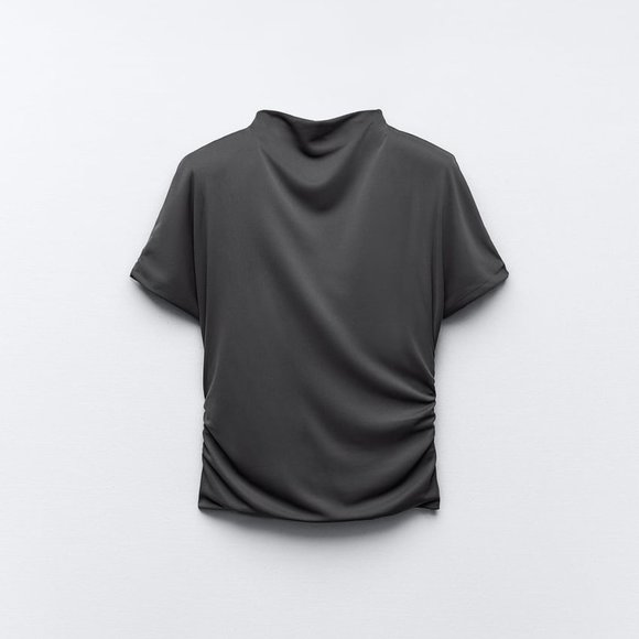 (NWT) Zara Side Ruched Top  ANTHRACITE GRAY Size XS - Picture 2 of 8